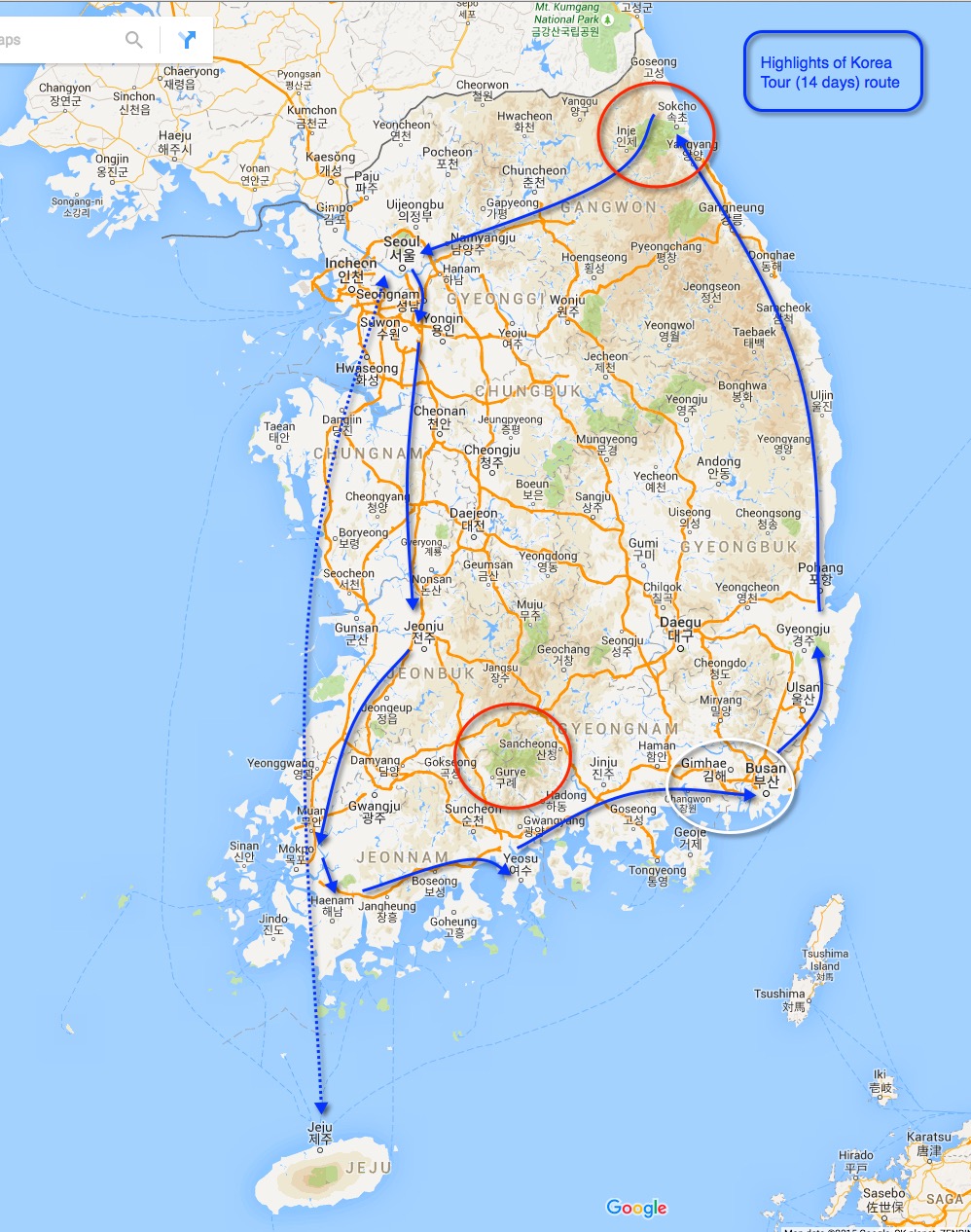korea travel route